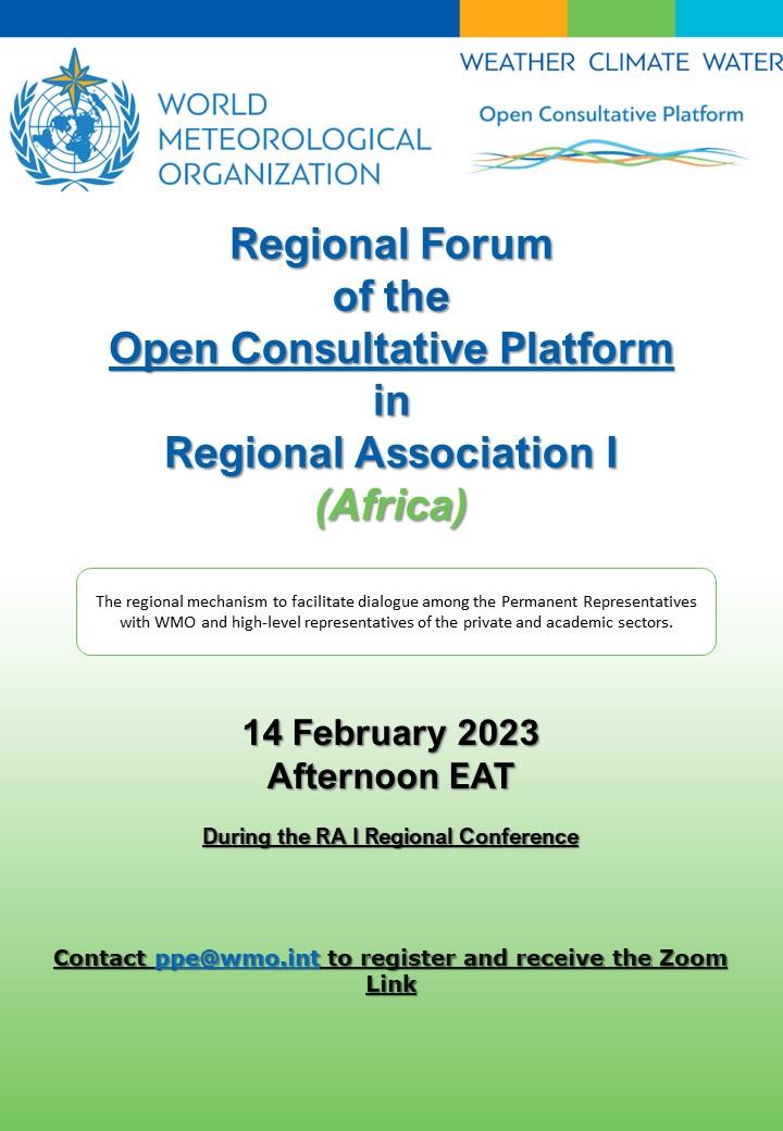 The flyer for the regional forum of the open consultative platform in africa.