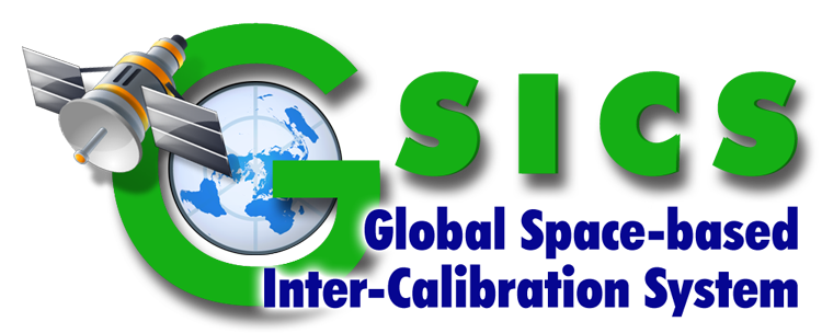 Logo for GSICS, Global Space-based Inter-Calibration System, featuring a satellite and globe.