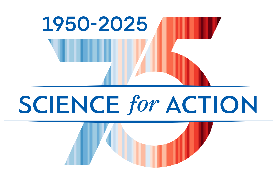 Logo with "1950-2025" and "Science for Action" text over a large number 75, featuring blue and red gradient stripes.