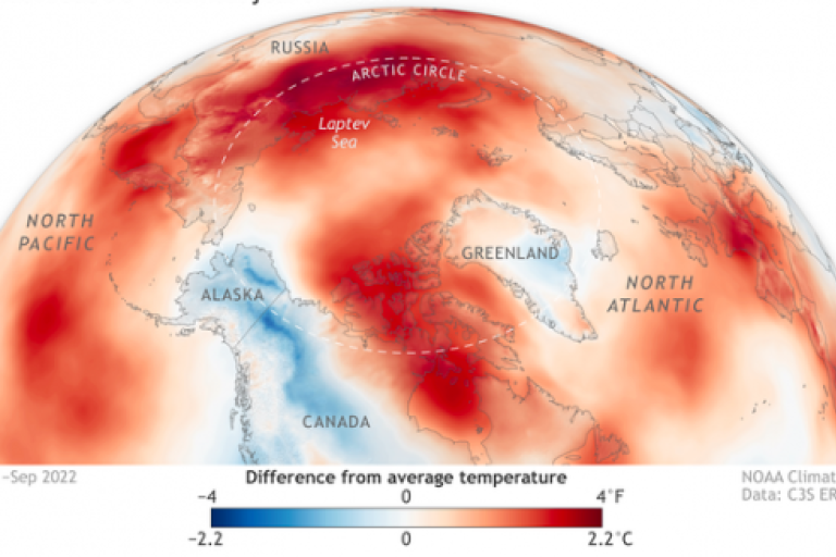 data map showing extreme temperatures in the northern hemisphere
