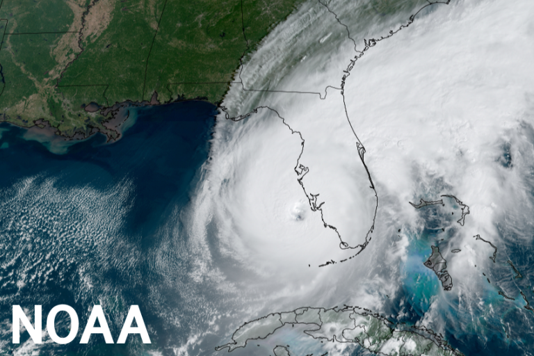 NOAA GOES satellite captures Hurricane Ian as it made landfall on the barrier island of Cayo Costa in southwest Florida on September 28, 2022.