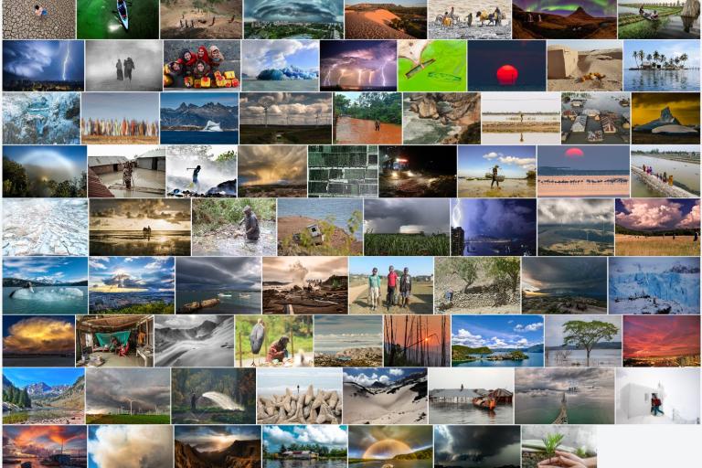 A collage of various scenic landscapes and nature images, including beaches, mountains, forests, deserts, lakes, and wildlife, displayed in a grid layout.