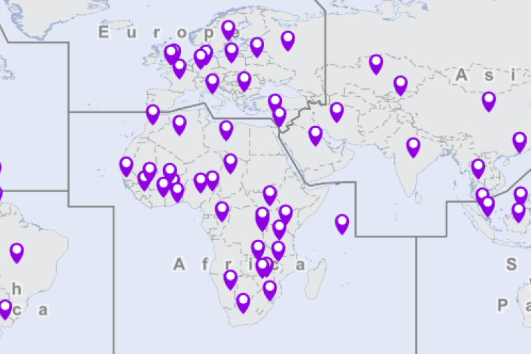 Operational WIS2 Nodes displayed as markers on a world map
