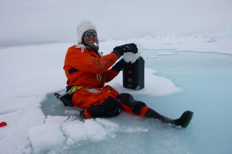 Biologist Mar Fernandez-Mendez, N-ICE2015 expedition, Norway