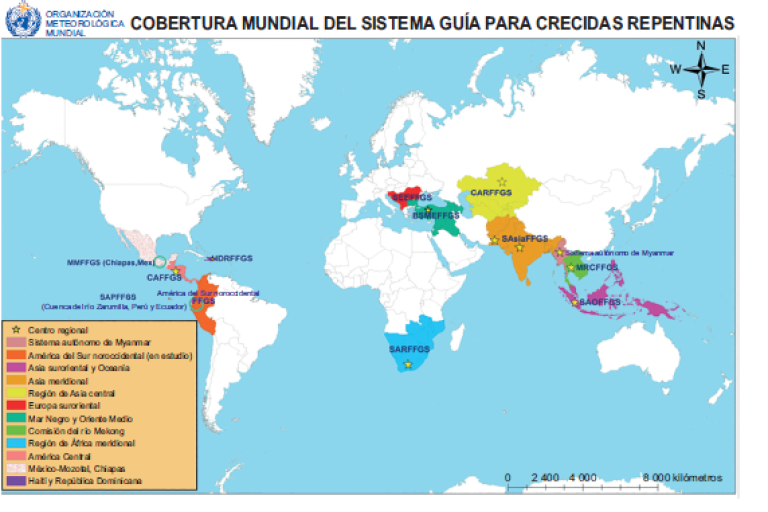Cobertura mundial del sistema guía para crecidas repentinas