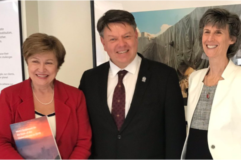 World Bank interim President Kristalina Georgieva, World Bank Vice President Laura Tuck and WMO SG Petteri Taalas 1.4.2019