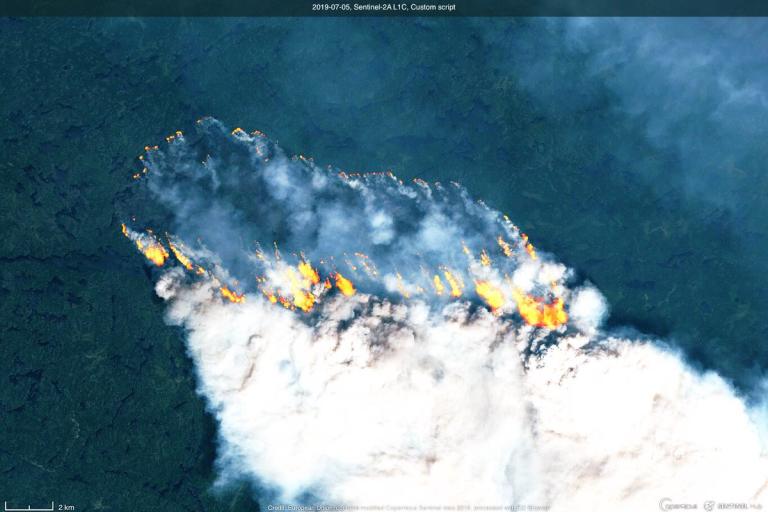 Wildfires in Ontario, Canada. Image by Sentinel2 satellite via Copernicus EMS