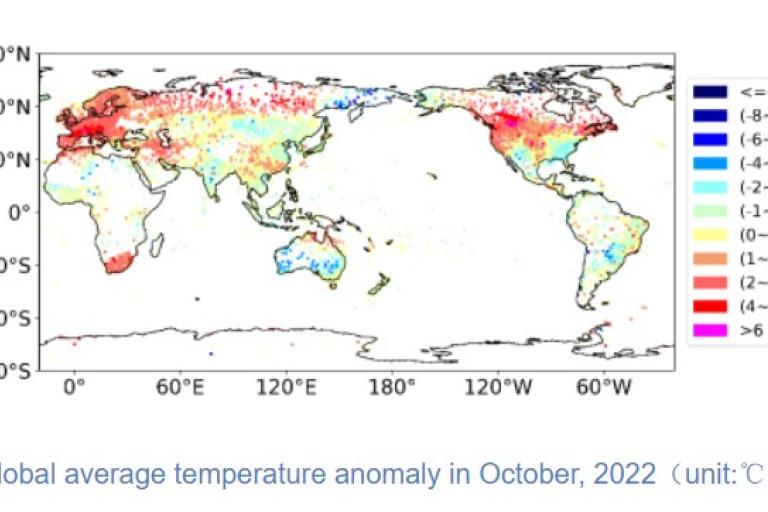 Global average temperature anomaly in October, 2022（unit:℃）