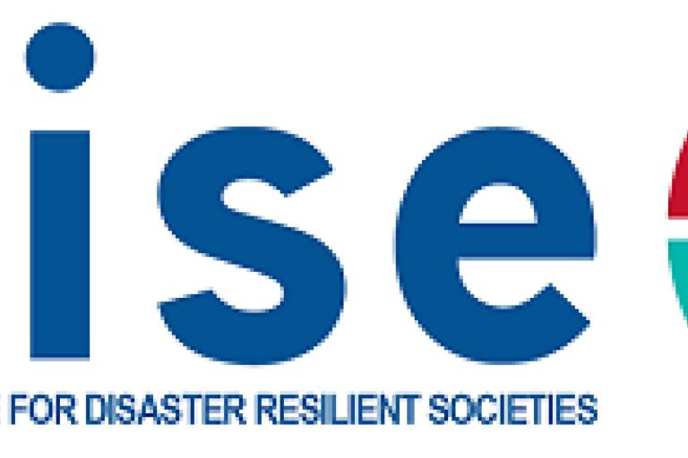 Logo with the word "RISE" in blue capital letters and the tagline "Alliance for Disaster Resilient Societies" below.