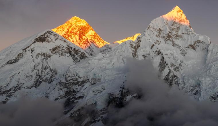Nepal's mount everest at sunset.