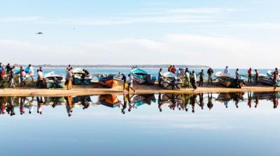 Fishing boats on the banks of water in Sri Lanka
