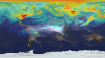 a map of the earth with a very large amount of water showing carbon dioxide concentrations.