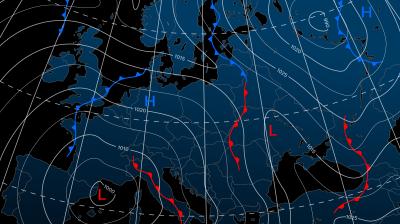 A map showing the weather in europe.