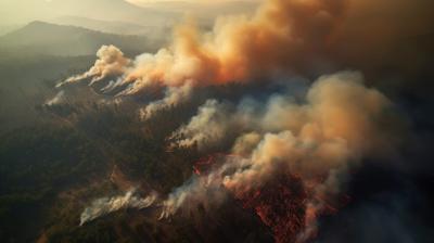 Aerial view of a forest fire in california.