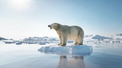 A polar bear standing on an ice floe.