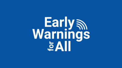 Early warnings for all logo on a blue background.