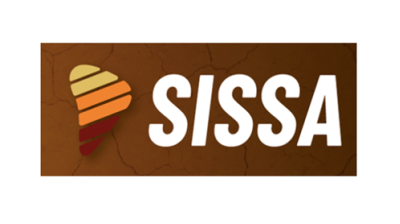 A logo with the text "SISSA" next to a stylized layered ice cream cone on a brown, cracked background.