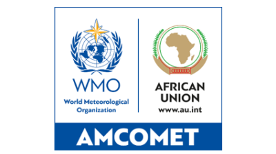 Logos of the World Meteorological Organization and the African Union with the text: "WMO World Meteorological Organization" and "AFRICAN UNION www.au.int" beneath the title "AMCOMET".