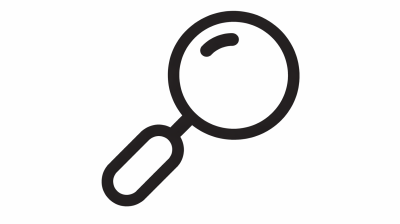 A simple black outline of a magnifying glass icon on a white background.