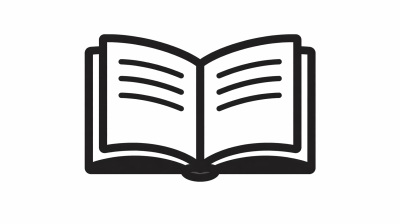 Black and white icon of an open book with visible lines representing text, displayed on a plain white background.