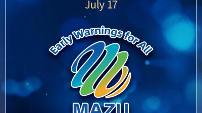 Poster for the 2026 WAIC Meteorological Forum announcing the MAZU-FengYun Satellite AI Box release on July 17 in Shanghai, China, with "Early Warnings for All" and the MAZU logo.