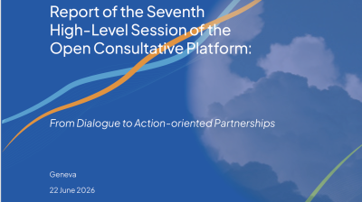 Report cover: “Report of the Seventh High-Level Session of the Open Consultative Platform: From Dialogue to Action-oriented Partnerships,” World Meteorological Organization, Geneva, 22 June 2026.