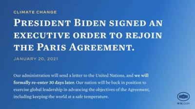 USA will rejoin Paris Agreement
