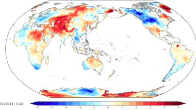 Global average temperature anomaly in April, 2022