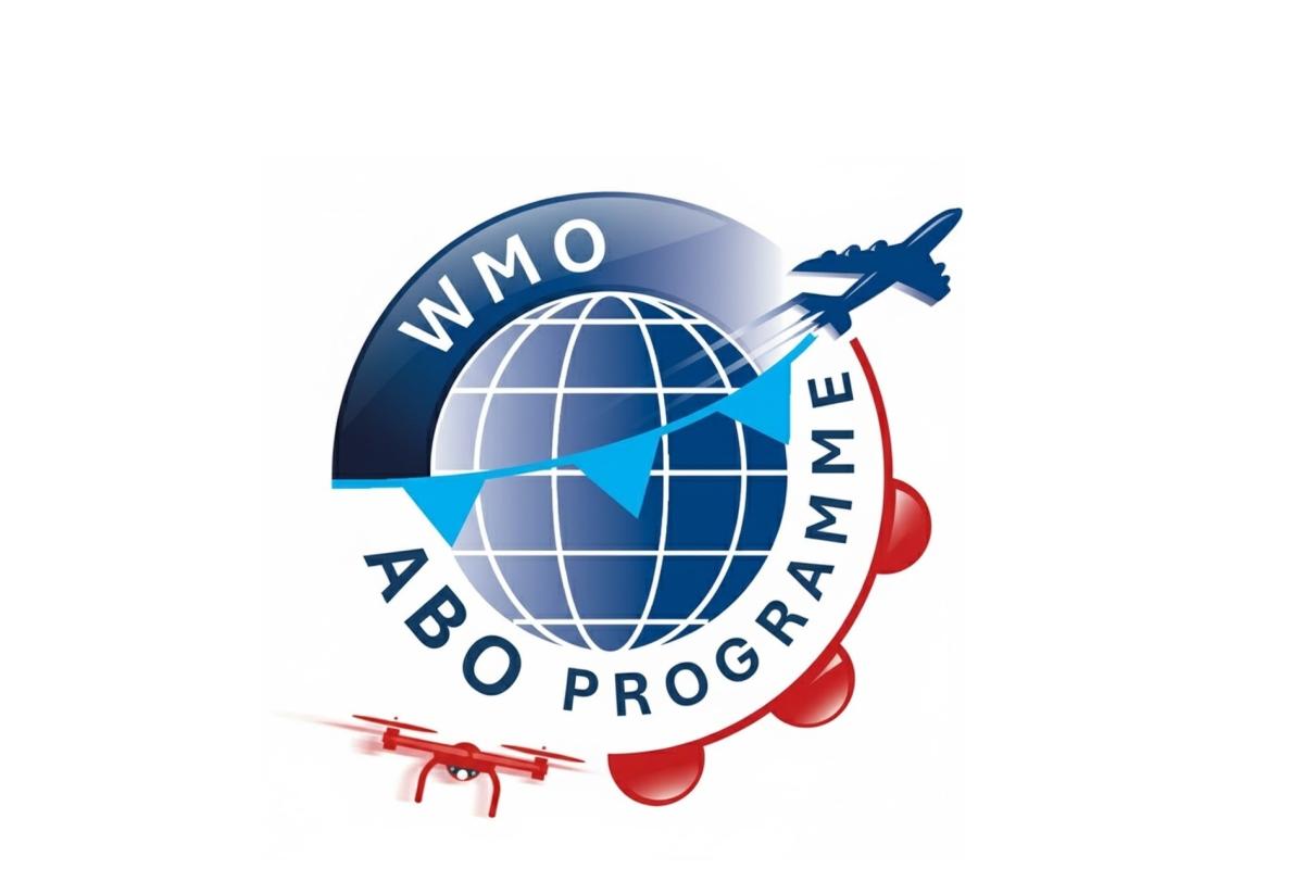 Logo featuring a globe with a flight path, an airplane, and a drone, labeled "WMO ABO Programme.