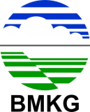 A circle with stylized blue and white horizontal stripes at the top representing sky and clouds, and green and white diagonal stripes at the bottom representing land.
