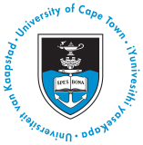 University of Cape Town logo featuring a shield with a lamp, book, and anchor, surrounded by the university name in English, Afrikaans, and isiXhosa.