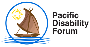A logo with a brown sailboat on blue waves, a yellow sun in the top left, and the text "Pacific Disability Forum" on the right.