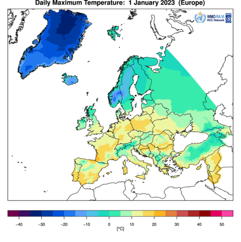 Daily Max temperature - Europe - January 2023