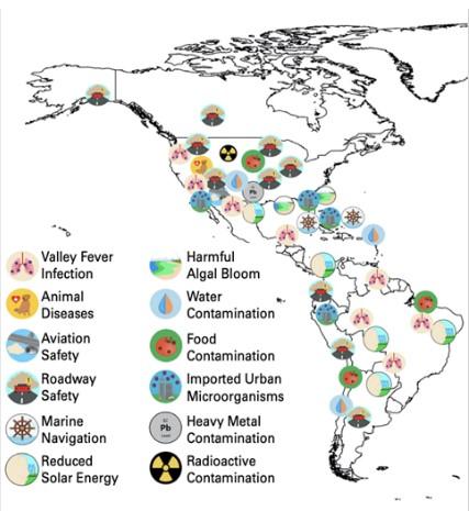 A map of the world with different types of pollution.