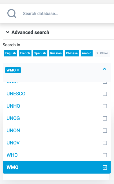 A screenshot of the advanced search page.