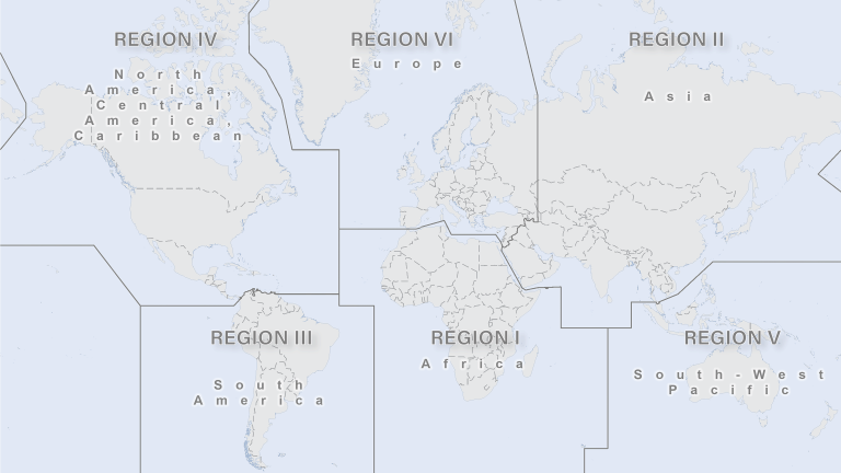 Une carte du monde avec différentes régions.