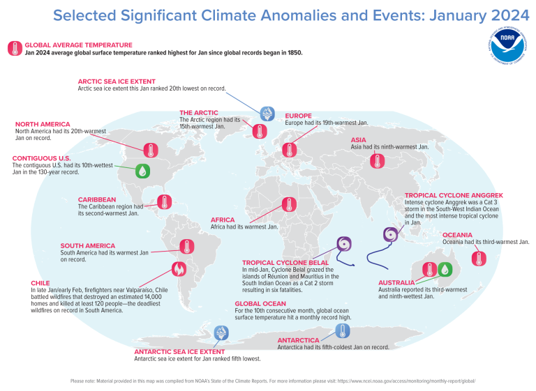 Selected significant climate anomalies events and events january 2024.