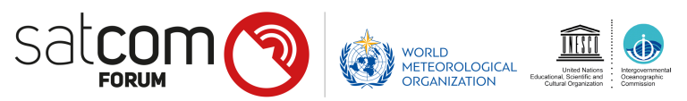 Logos of Satcom Forum, World Meteorological Organization, UNESCO, and Intergovernmental Oceanographic Commission displayed in a row on a white background.