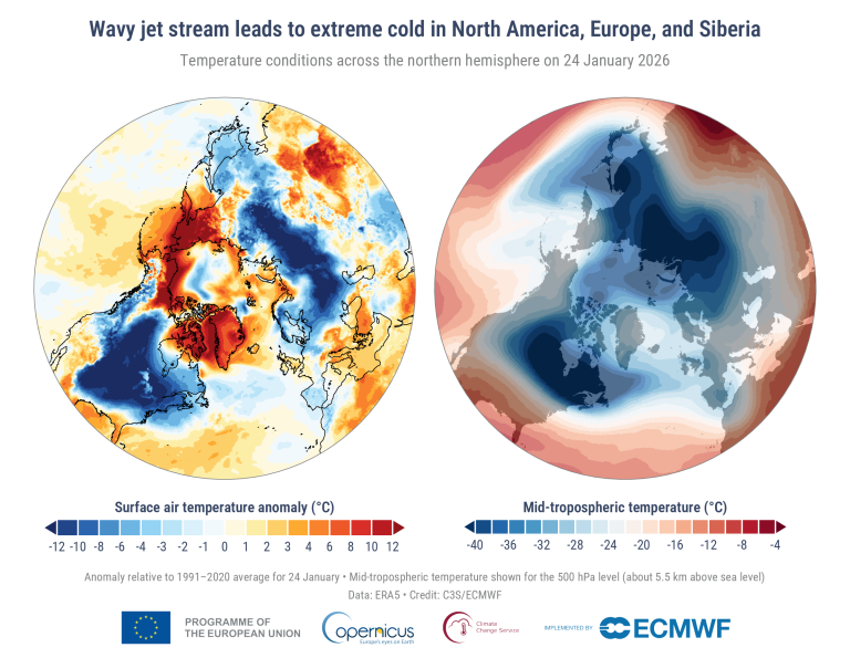 Extreme Heat Cold And Fires Mark The Start Of 2026 C3S Bulletin PR 202601 Cold Outbreaks Northern Hemisphere 
