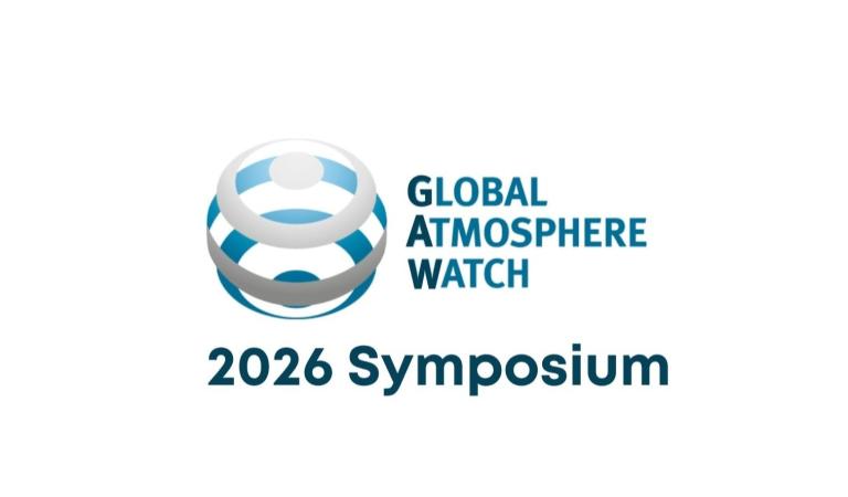 Logo for the Global Atmosphere Watch with blue text and a spherical icon, featuring the words "2026 Symposium" below.