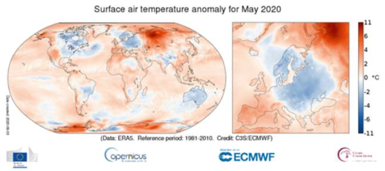 surface air temperature anomaly may 2020