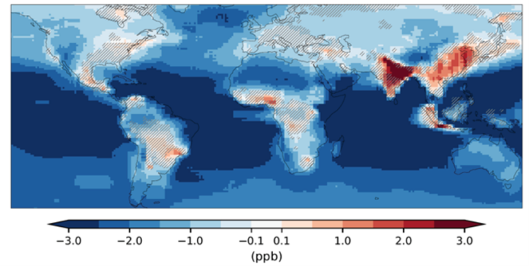 Projected changes in surface ozone levels due to climate change alone in the late part of the 21st Century 