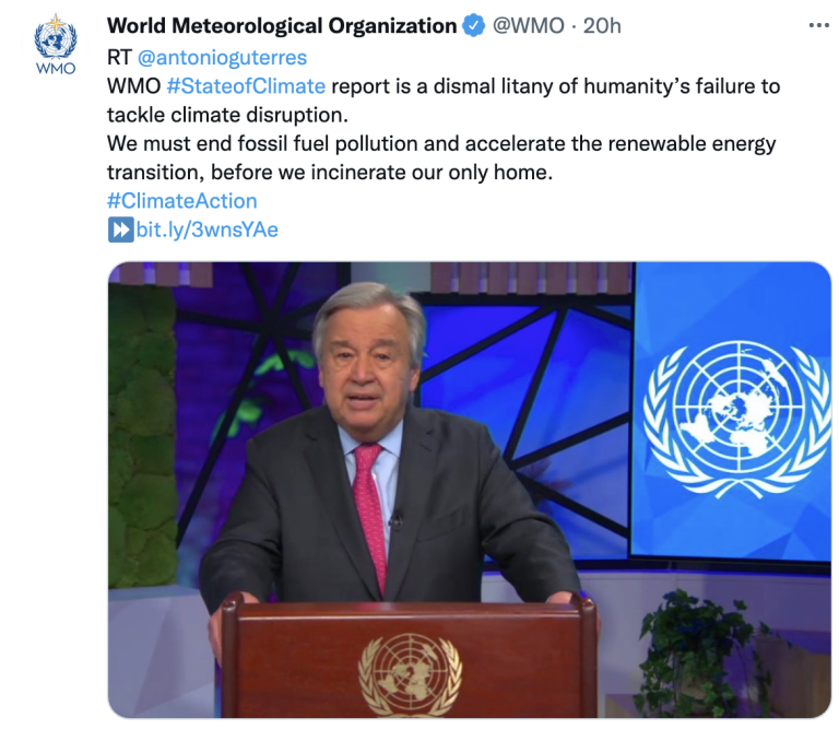 UN chief announces renewables action plan at WMO State of Global Climate launch