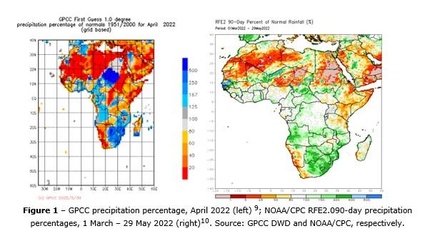 GPCC precipitation percentage, April 2022 