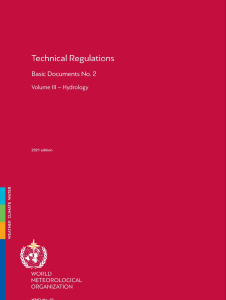 Cover of a publication titled "Technical Regulations: Basic Documents No. 2, Volume III – Hydrology," 2021 edition by the World Meteorological Organization.