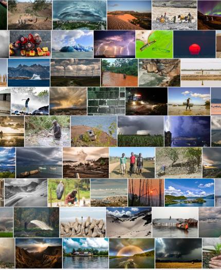 A collage of various scenic landscapes and nature images, including beaches, mountains, forests, deserts, lakes, and wildlife, displayed in a grid layout.