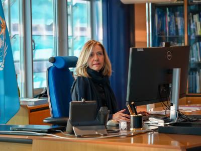 Celeste Saulo at her a desk in the SG's office