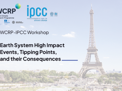 WCRP-IPCC Workshop promotional graphic with event title and logos, featuring the Eiffel Tower in the background.