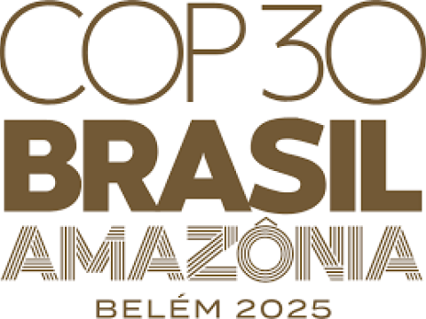 Logo for COP 30 featuring the words "COP 30 Brasil Amazônia Belém 2025" in bold and stylized fonts.
